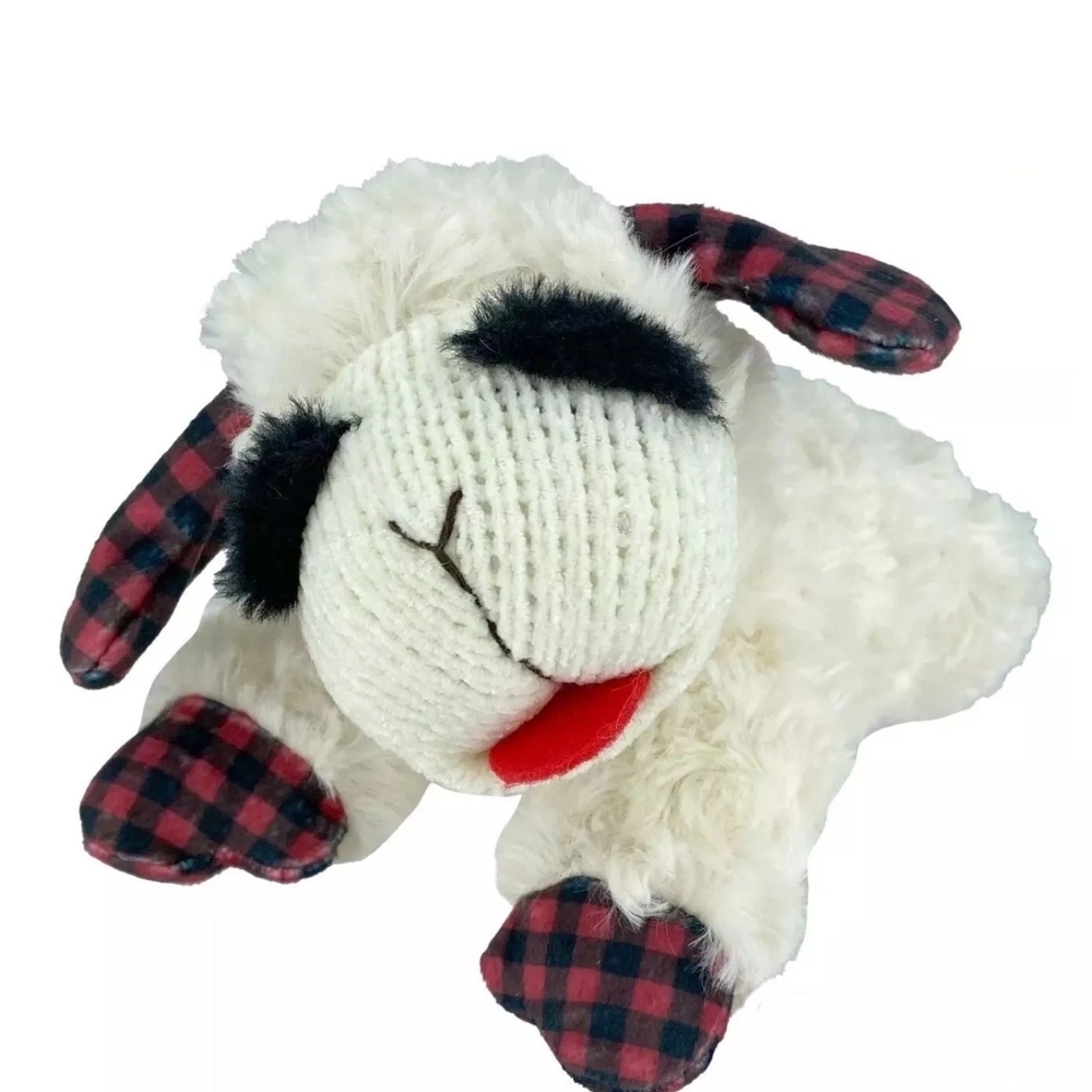 Multipet Lamb Chop with Red Buffalo Check Dog Interactive 10.5" Plush Toy